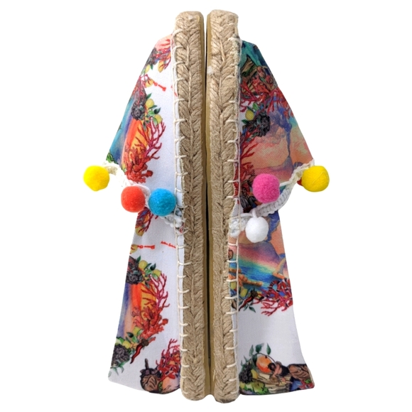 New Antica Sartoria Espadrilles Peep Toe Canvass Pom Poms Size Eur 39 US… - Picture 14 of 15